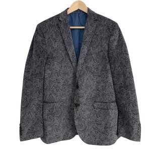 Nick Graham Mens Paisley Blazer Grey Black Stretch Modern Fit Sport Coat 40R